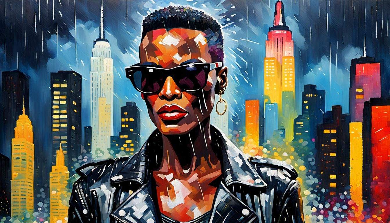 Grace Jones Portrait in Rain, Watercolor Pop Art