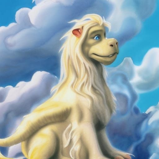 Watercolor Luck Dragon Soaring Through the Clouds