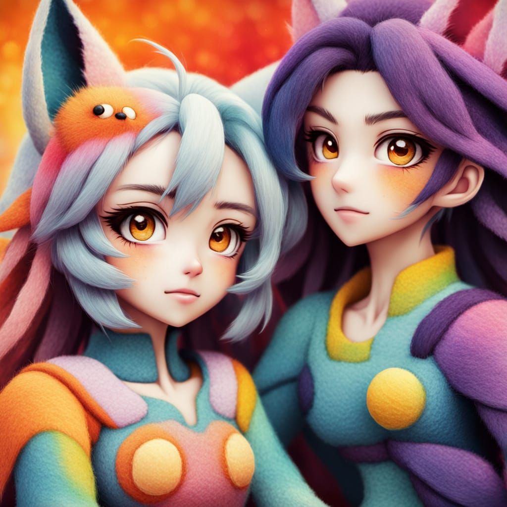 Vibrant Felted Friends in Manga Anime Style