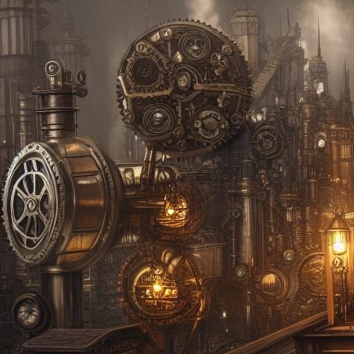 Steampunk Gearpunk City in Baroque Style