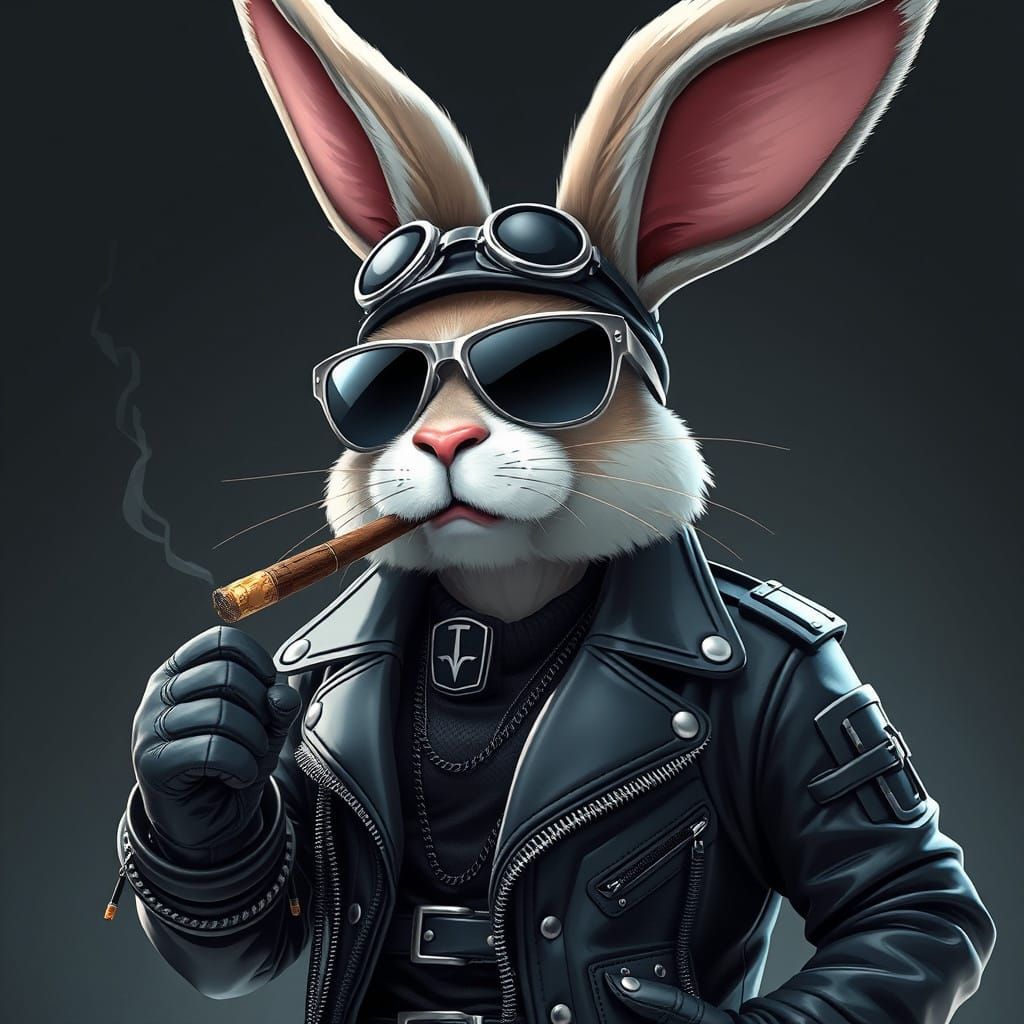 Rebellious Easter Bunny in Hells Angel Biker Gear