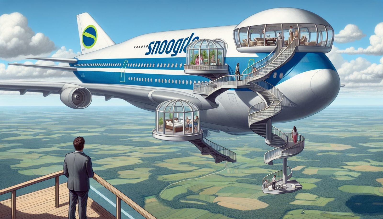 Multi-Story Airplane with Viewing Deck and Veranda