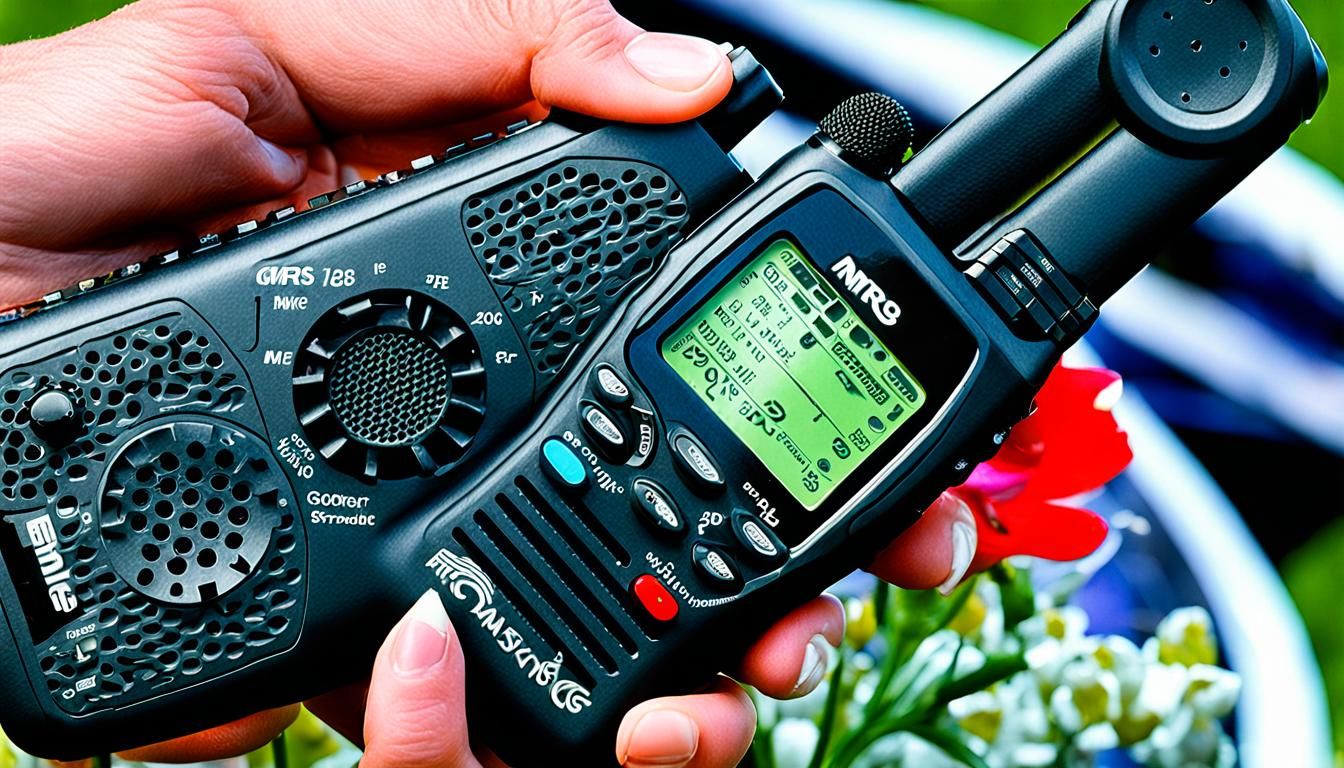 Handheld GMRS Radio Held by Woman