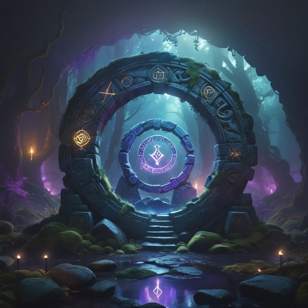 Mystical Stone Portal in Enchanted Forest