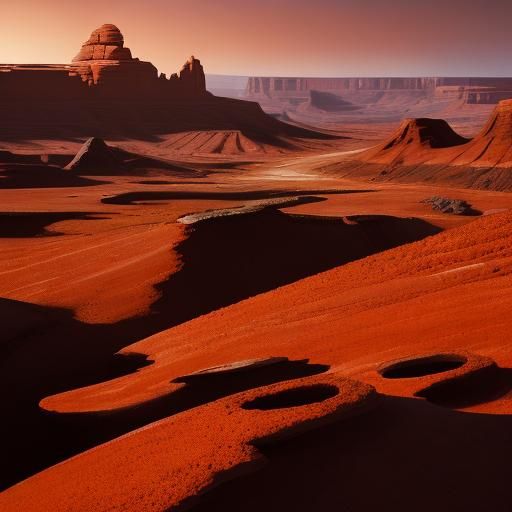 Surreal Terracotta Planet Landscape in Retro Sci-Fi Style