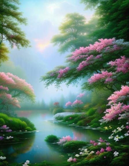 Apple Blossom Fantasy Garden in Hyperrealistic Style