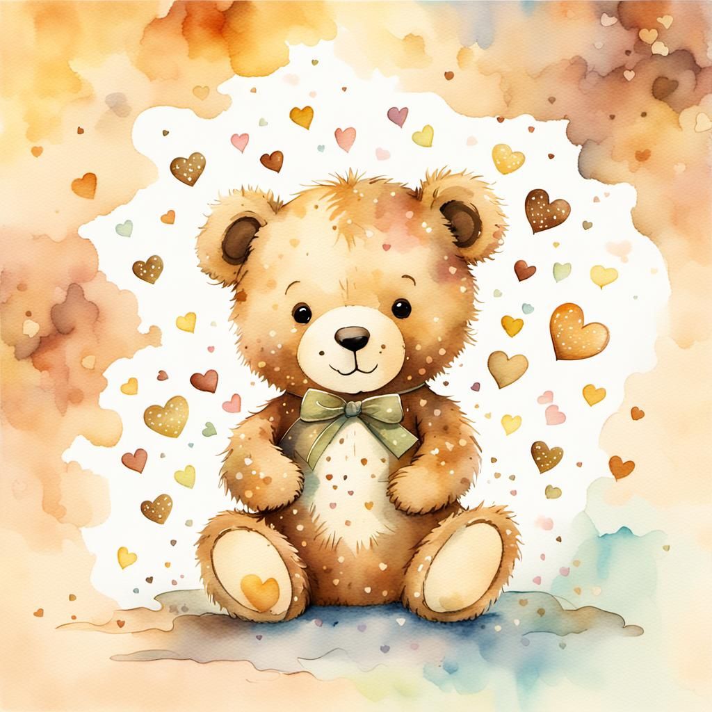 Whimsical Watercolor Teddy Bear in Pastel Colors