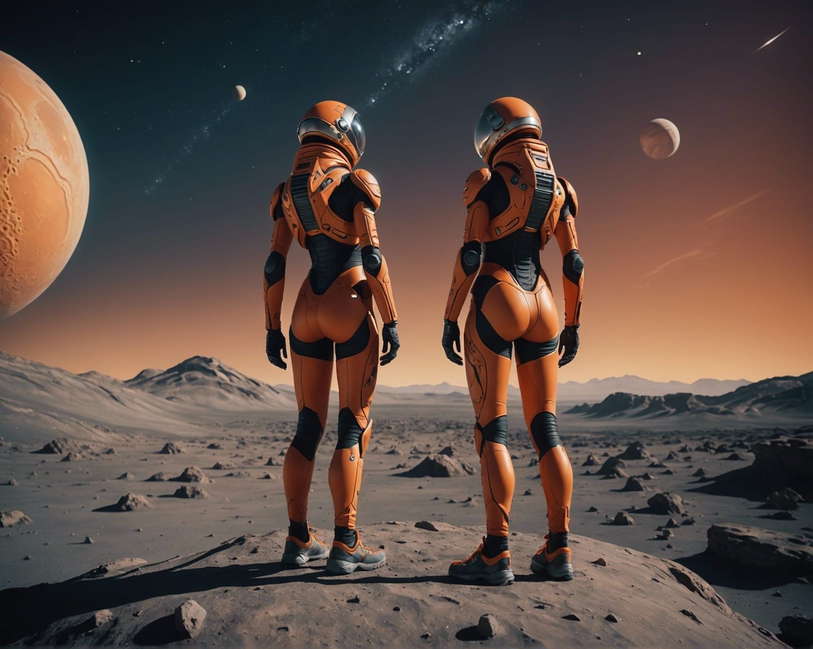 Extraterrestrial Woman on Jupiter Moon in Camo Bodysuit