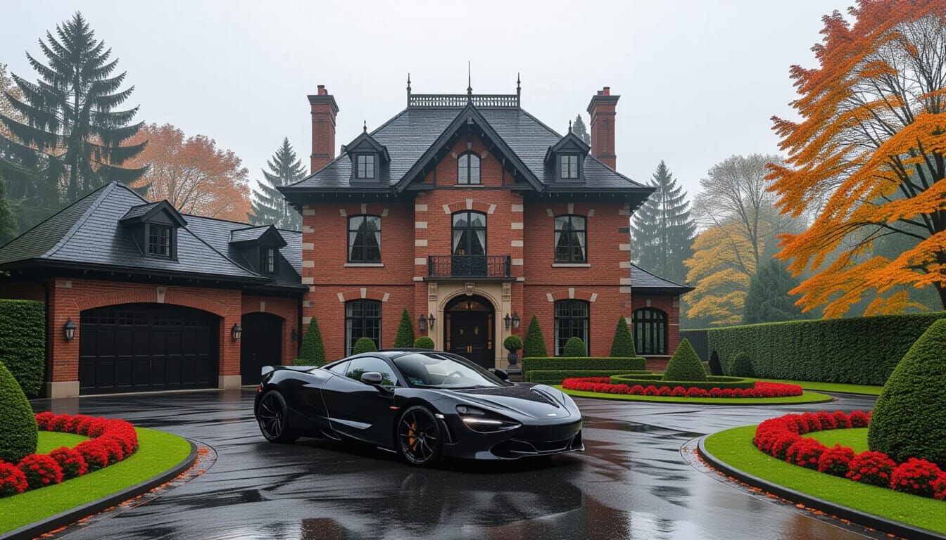 Victorian Chateau with McLaren in Misty Autumn Garden