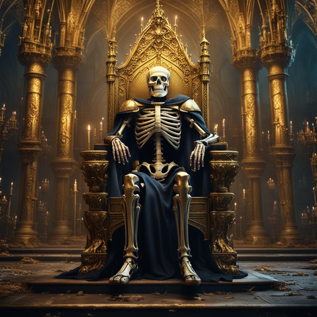 Skeleton King on Throne in Gothic Castle
