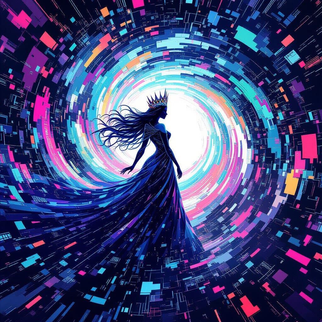 Ethereal Queen in Digital Vortex