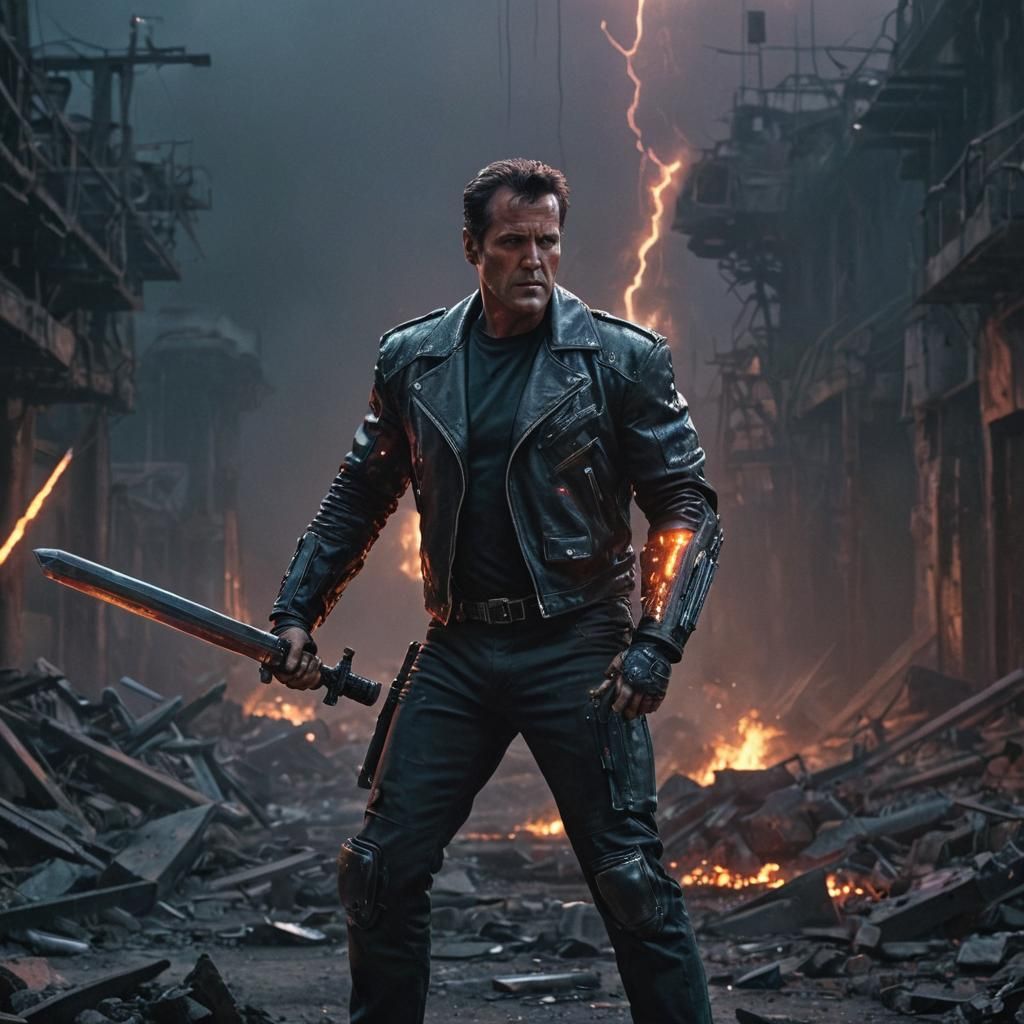 Bruce Campbell as Cyberpunk Terminator in Post-Apocalyptic W...