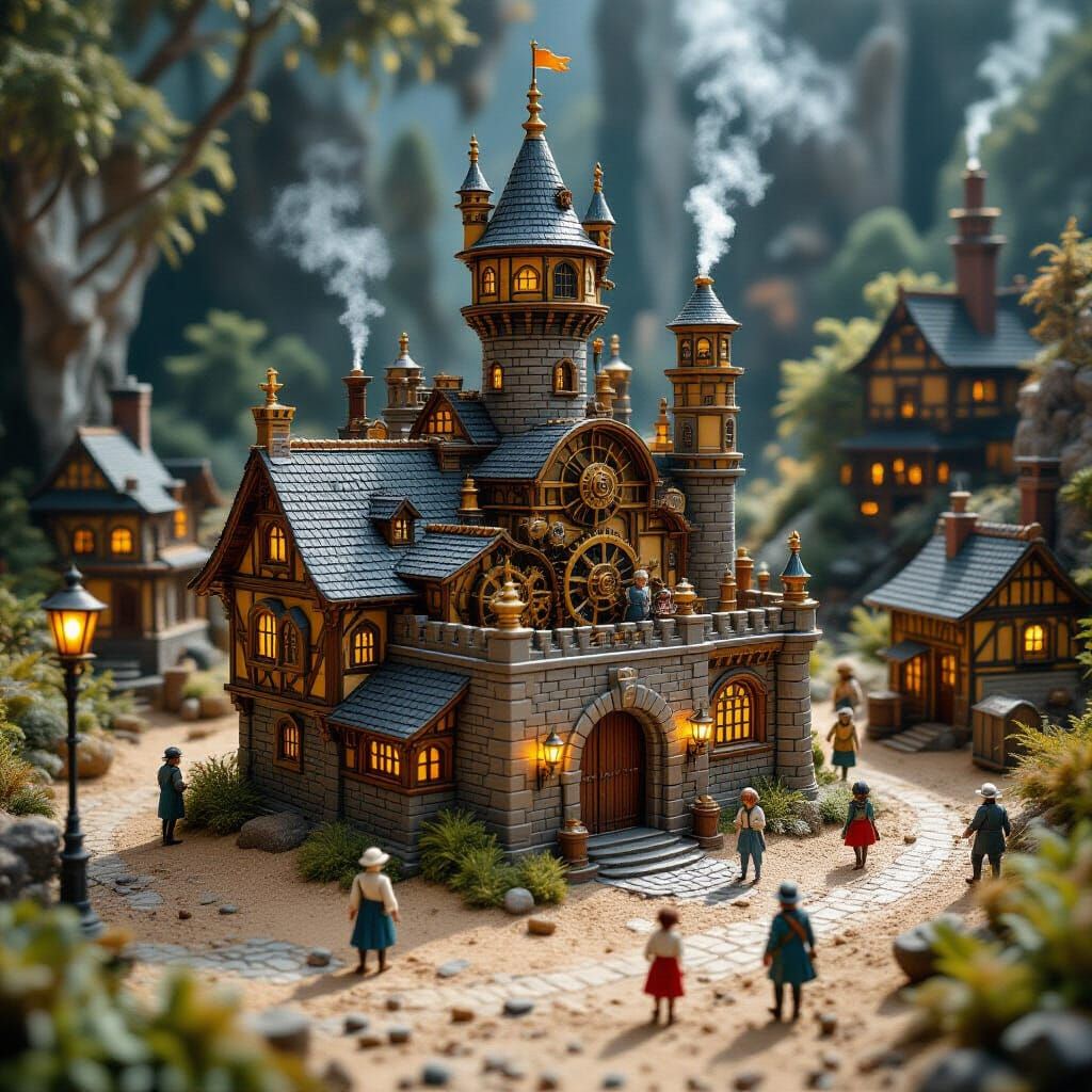 Miniature Steampunk Castle on a Sandbox