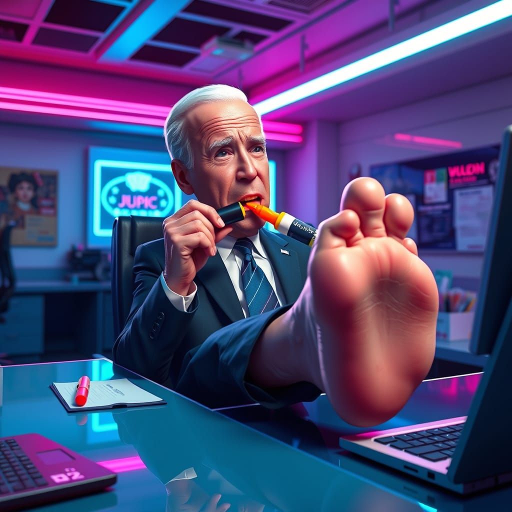 Biden's Futuristic Snack Time in 3D Anime Style