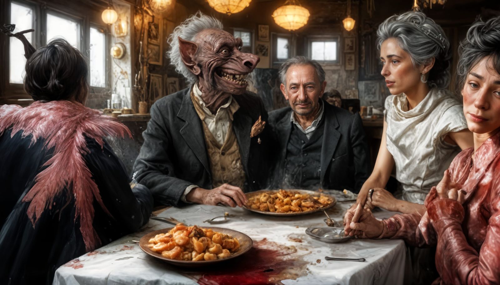 the women are grossed-out by the tactless boor who just went through his facial change in front of them