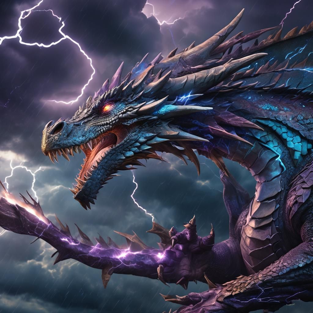 Lightning Dragon Soaring Through Stormy Sky
