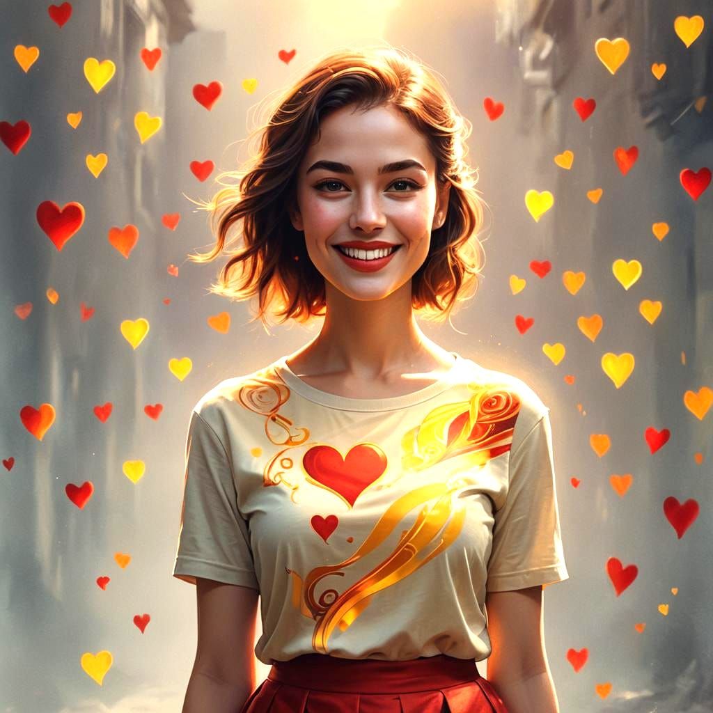 Beautiful Woman with Heart Accents in Fantasy Art Style