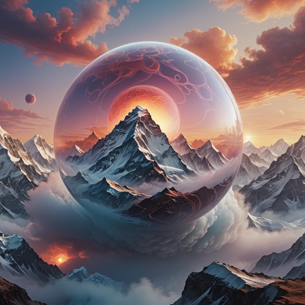 Mount Everest in Transparent Orb: Surreal Art