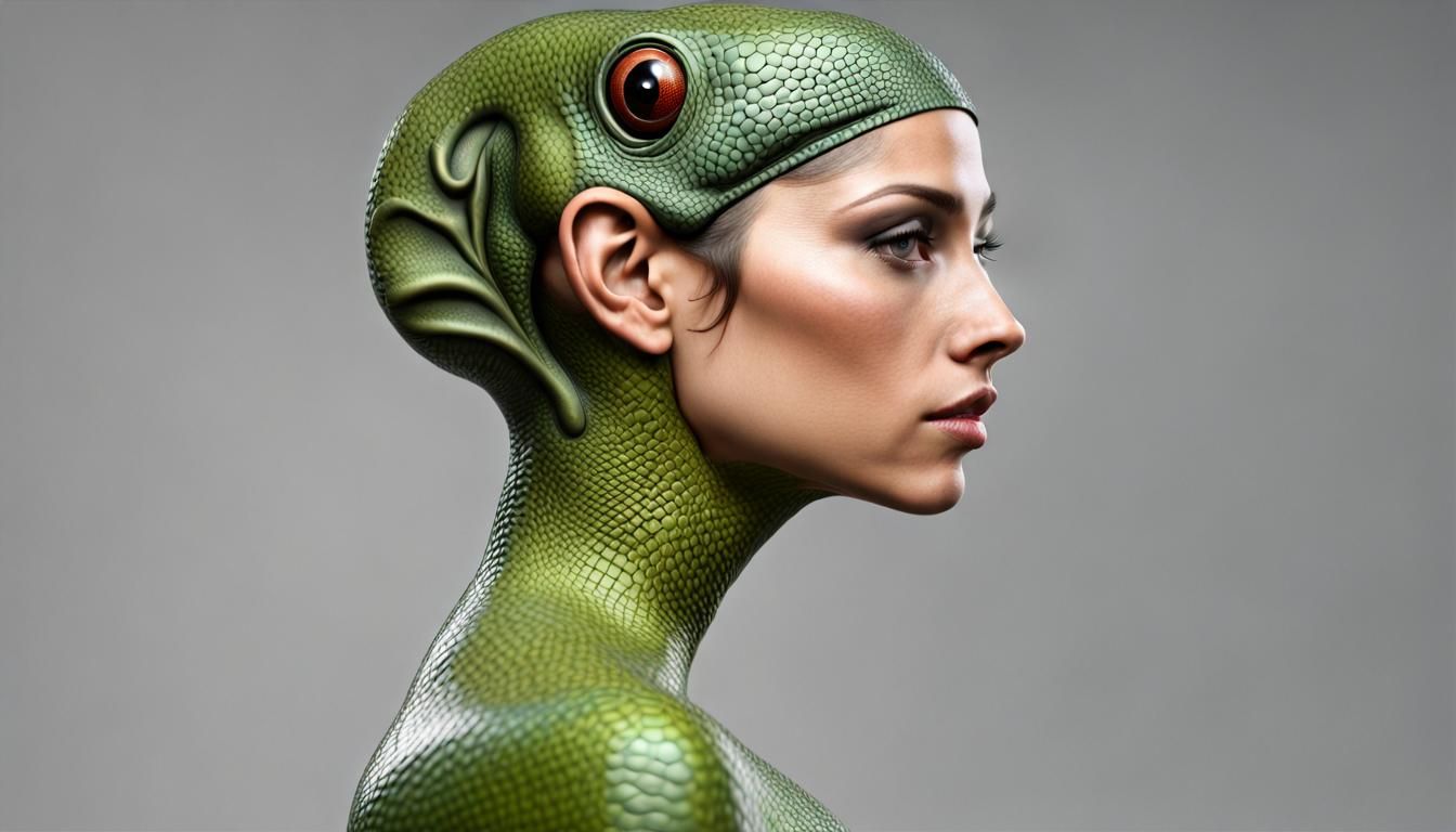 Realistic Lizard Woman Hybrid Design in 8K