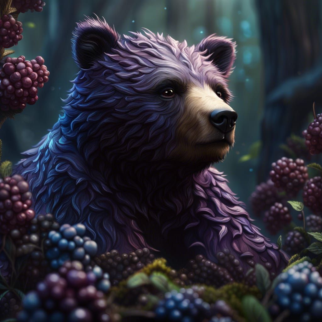 Detailed Blackberry Bear Cub Fantasy Art