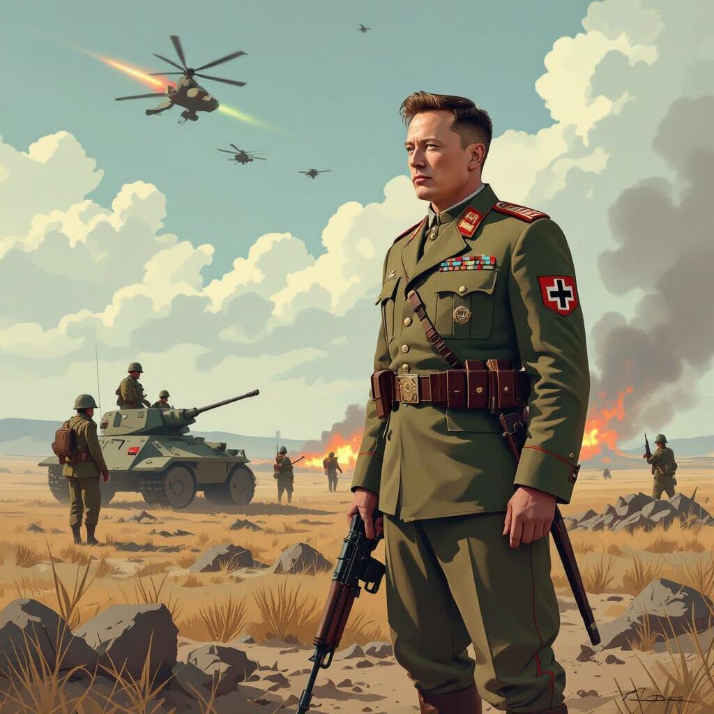 Elon Musk in WWII German Uniform, Dystopian Art
