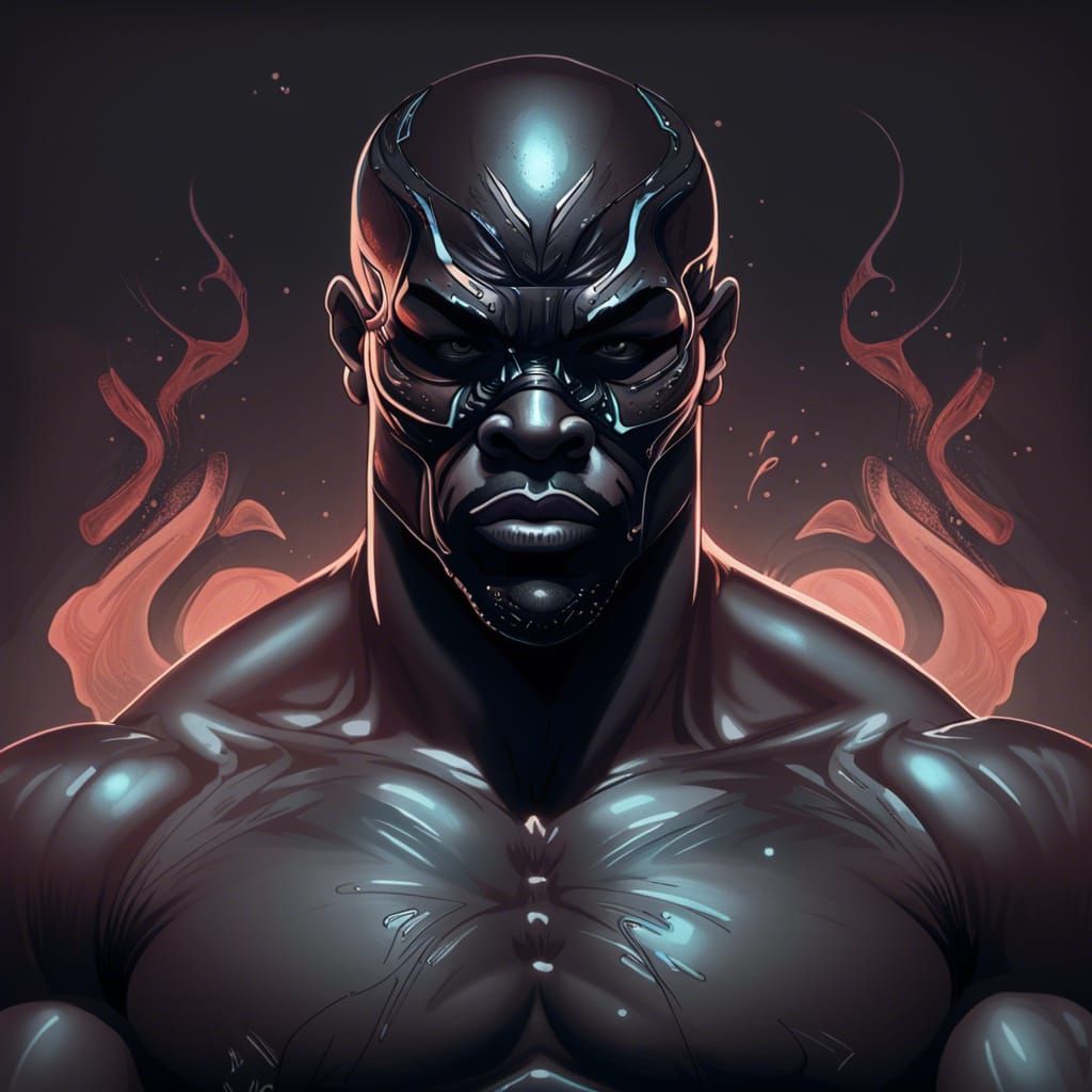 Masked Bodybuilder Portrait in Art Nouveau Style