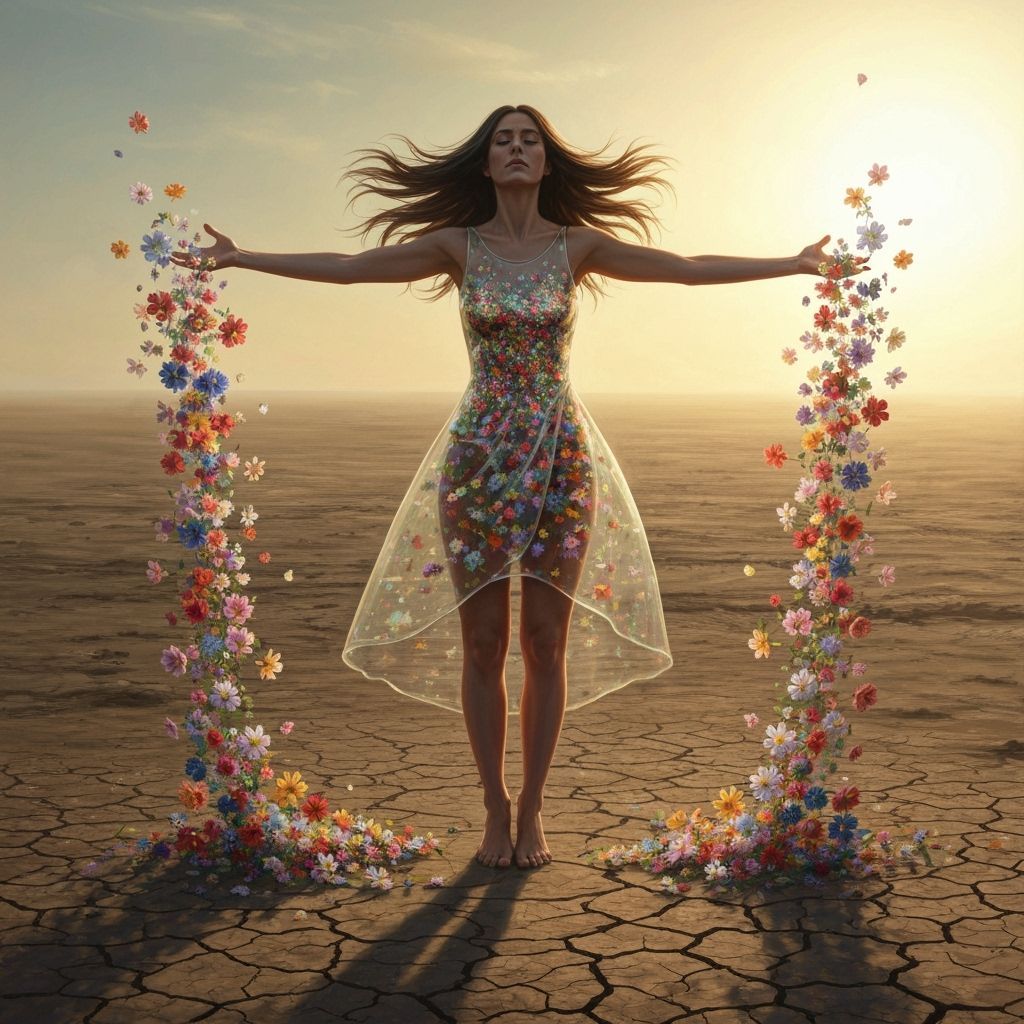 Magician Woman Blooms Flowers in Barren Land