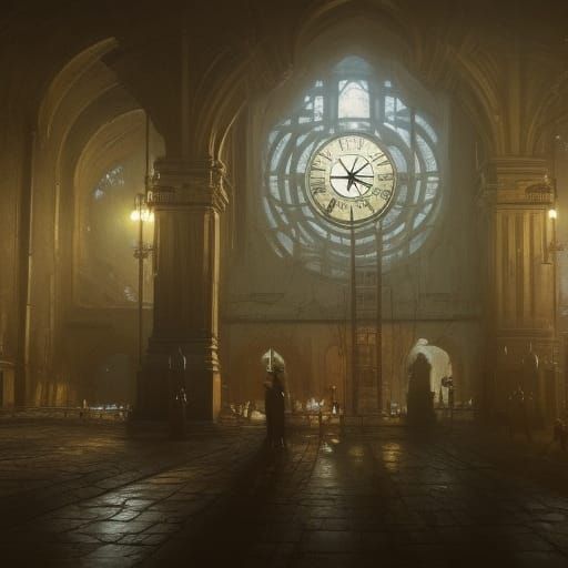 Clock Tower Interior in Dark Fantasy Style