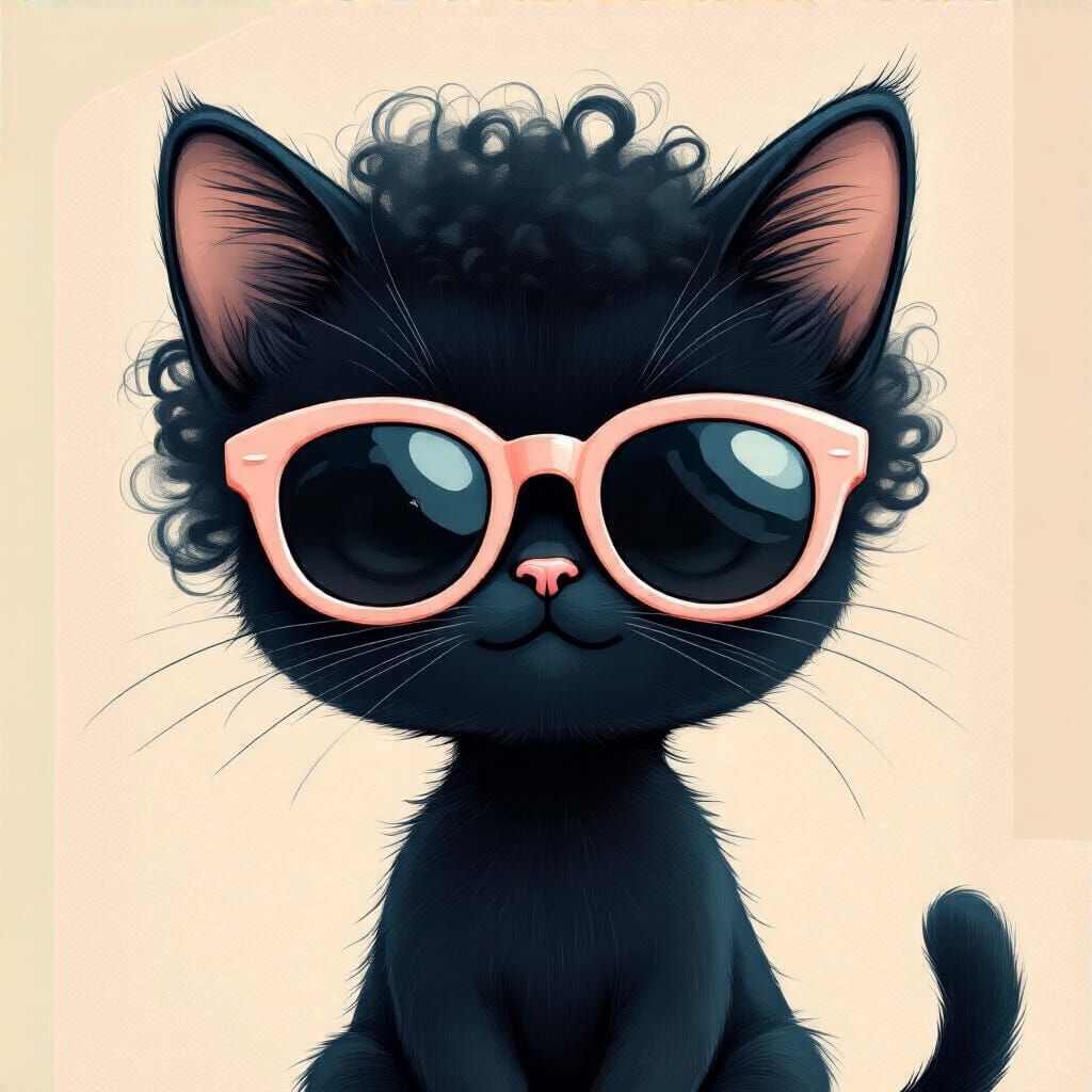 Black Cat Sunglasses Peekaboo with Cute Kid in Pastel