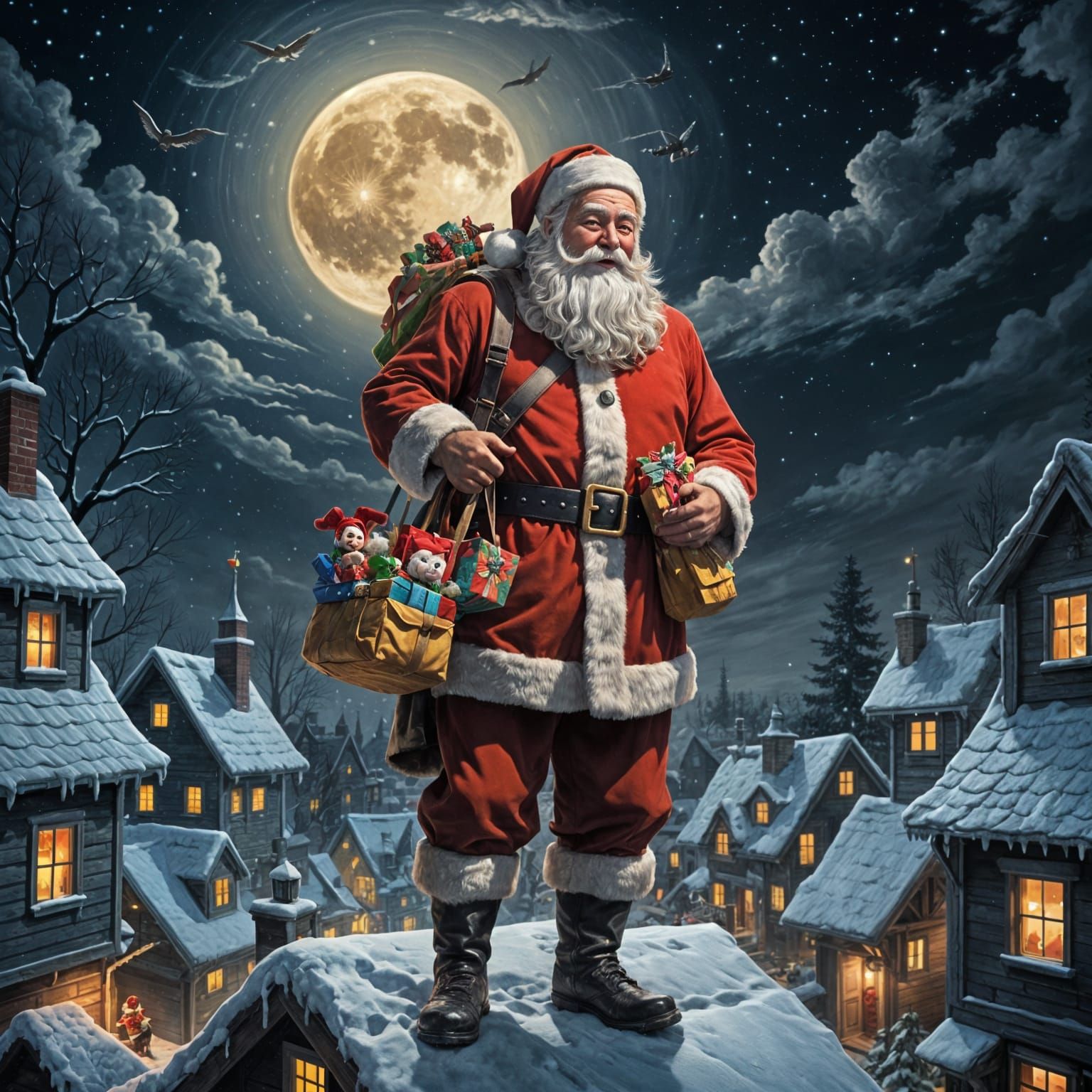 Surreal Christmas Eve Nightscape in Cyberpunk Aesthetic