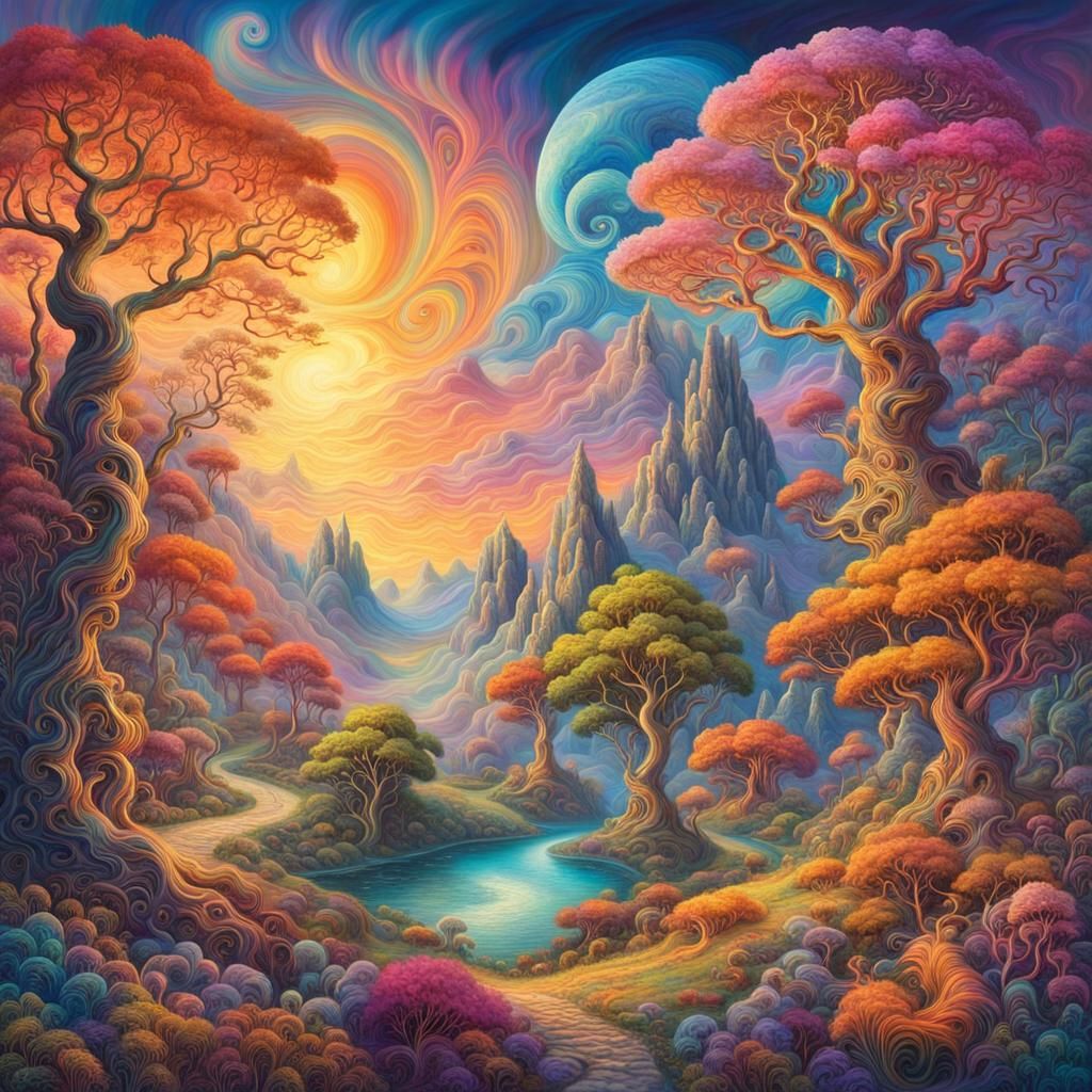 Psychedelic Fantasy Landscape in Airbrushed Style