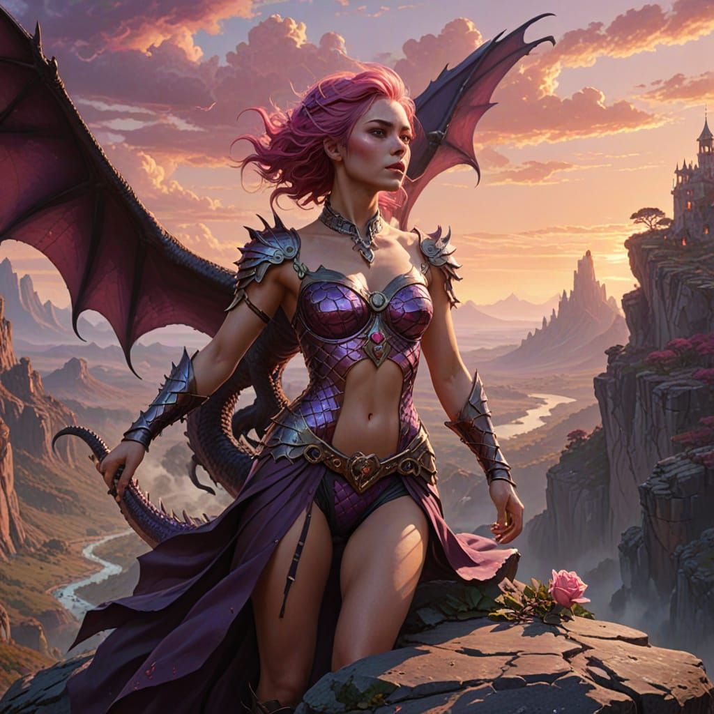 Fantasy Woman on Cliff in Frank Frazetta Style