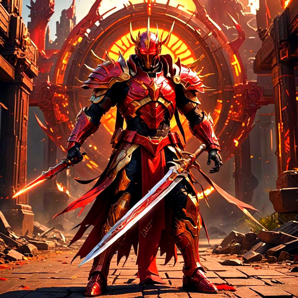 Cybernetic Supervillain with Double-Bladed Sword