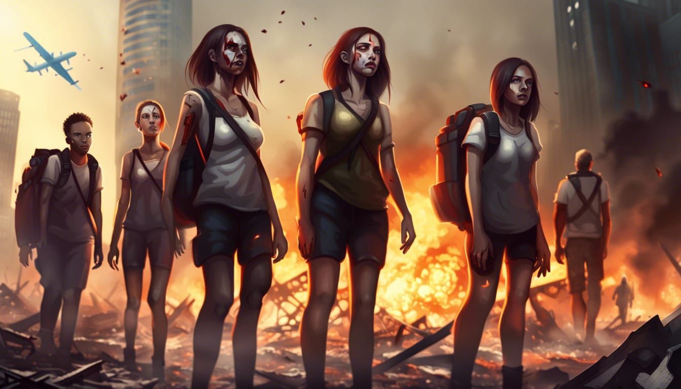 Plane Crash Survivors in Burning Dystopian City