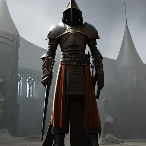 Teutonic Knight in Gothic Church, Detailed Matte Painting