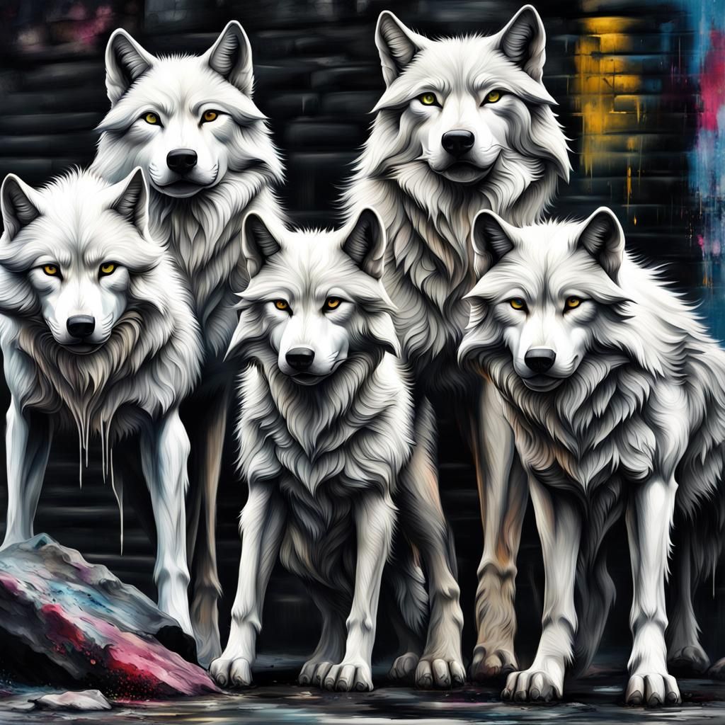 Wolves in Graffiti Art Style, Detailed and Polychromatic