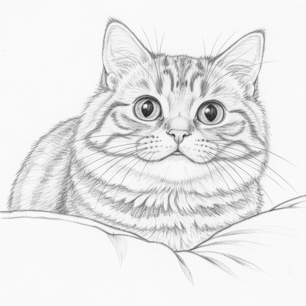Charming Pencil Drawing of a Happy Ginger Cat