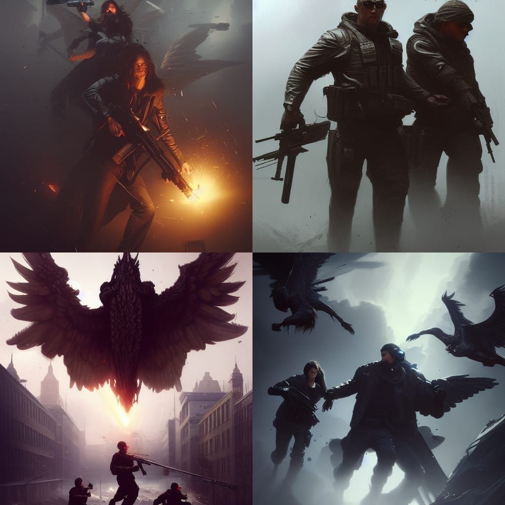 FBI Agents vs Angels in Dark Fantasy Style