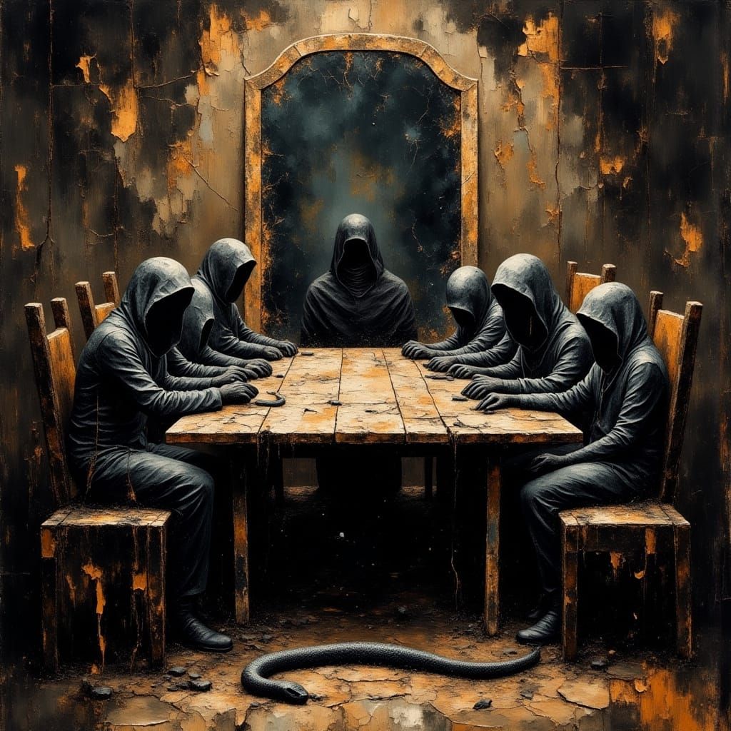 Ominous Supper: Photorealistic Gothic Scene with Thirteen Fi...