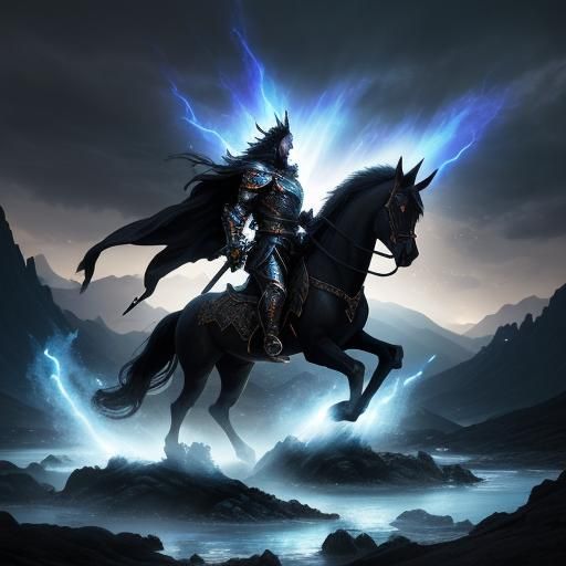 Ethereal Warhorse Igniting Lava Rivers: Fantasy Art