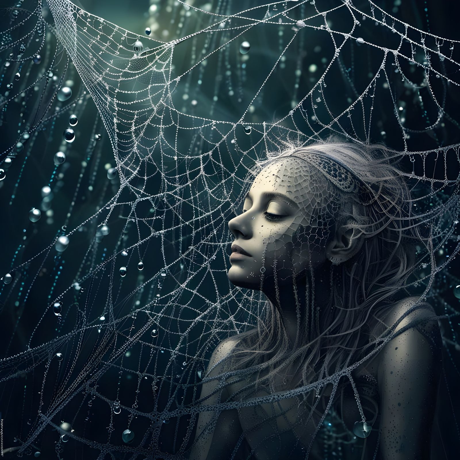 Sad Fairy Entangled in Web, Fantasy Art