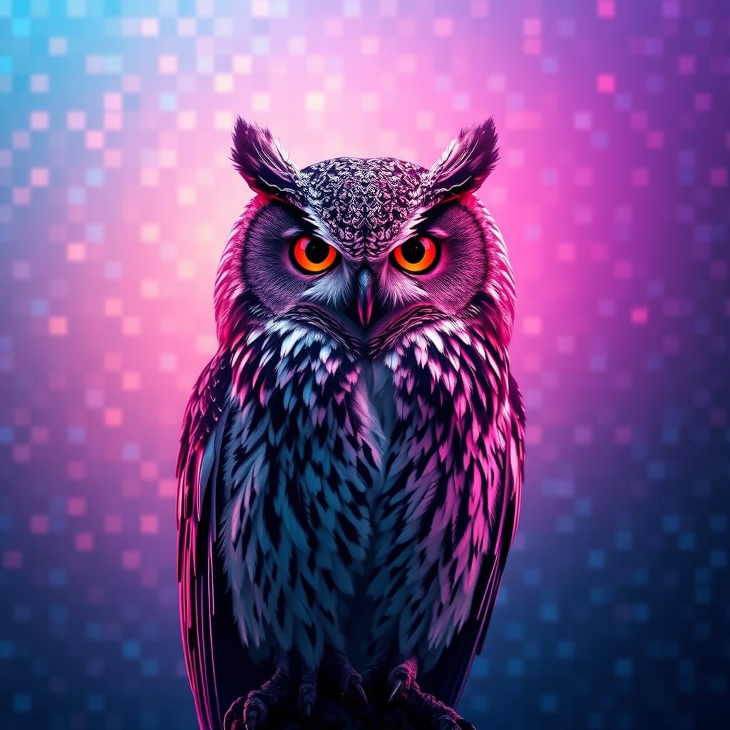 Ethereal Owl Emerges in Vibrant Gradient Hues