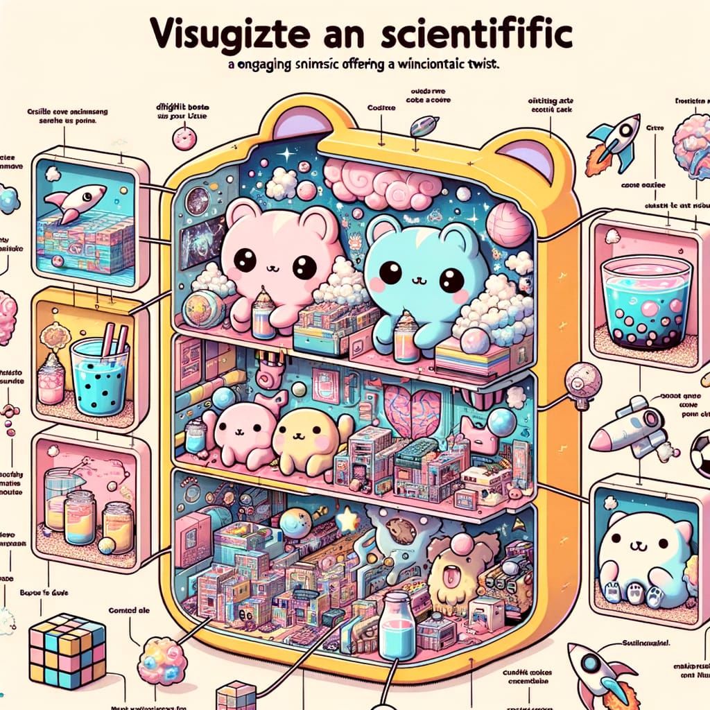 Kawaii Animals Infographic with Boba Tea and Rockets