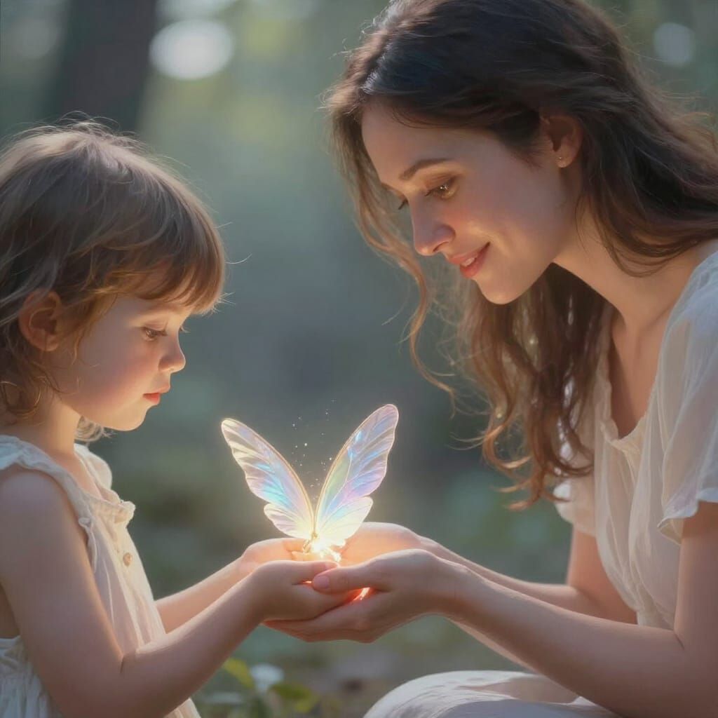 Mother Gifts Child Ethereal Wings in Digital Painting