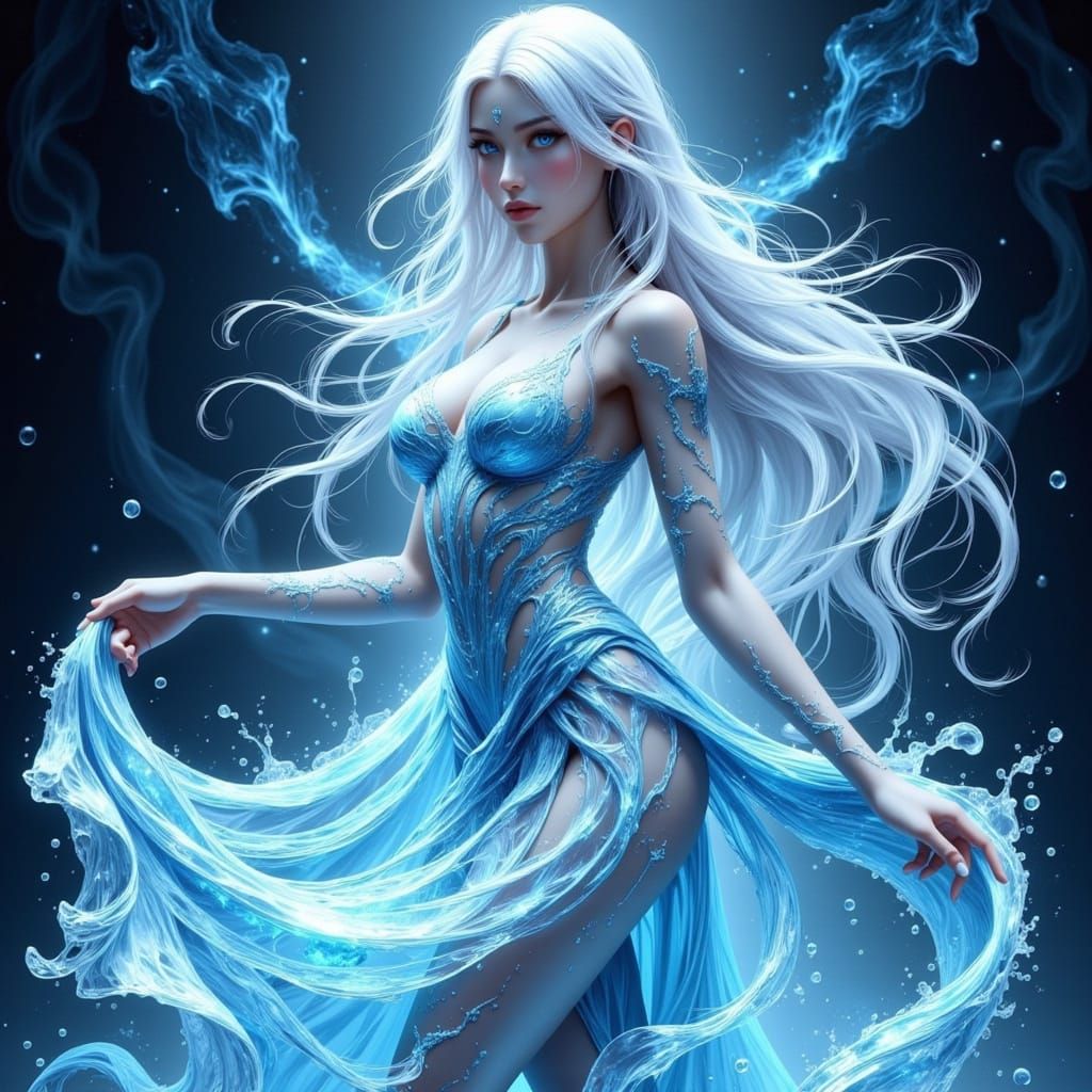 Aquatic Woman Emerging from Water in 3D Anime Style