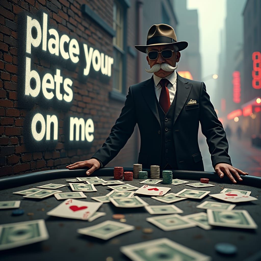 Mr. Monopoly's High-Stakes Poker Game with Graffiti Art