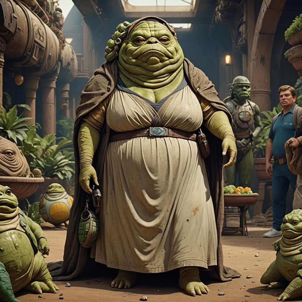 Mrs. Jabba Hutt in Tennis Dress: Detailed Matte Painting