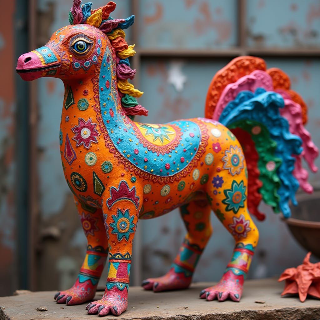 Vibrant Papier Mâché Alebrijes in Traditional Mexican Art St...