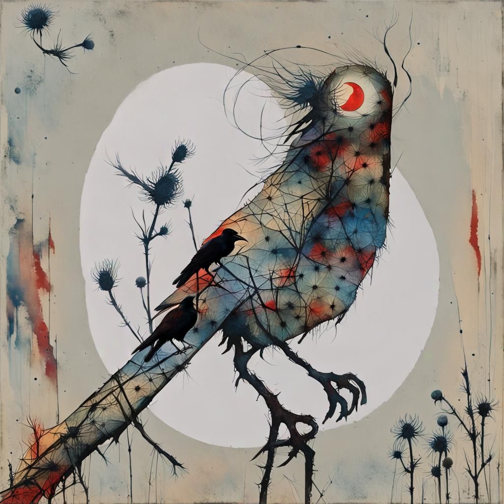 Crow with Exaggerated Eye in Swamp Landscape