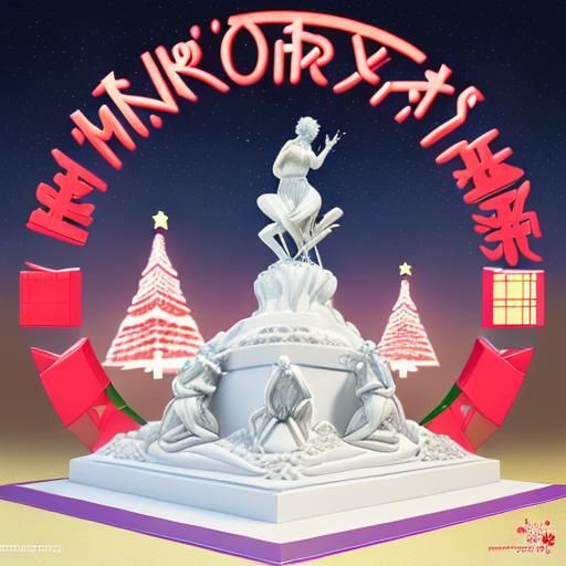 Vaporwave Christmas Card with Greek Sculpture